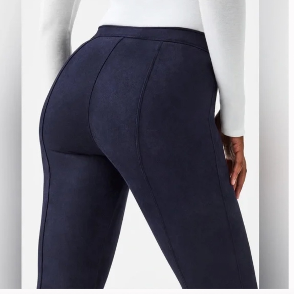 Spanx Faux Suede Flare Pants Navy Blue High Waist Pull On, Size XS